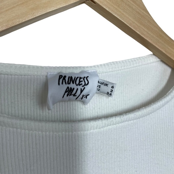 Princess Polly Ribbed Long Sleeve Crop Top in White Size 2 - Picture 8 of 13